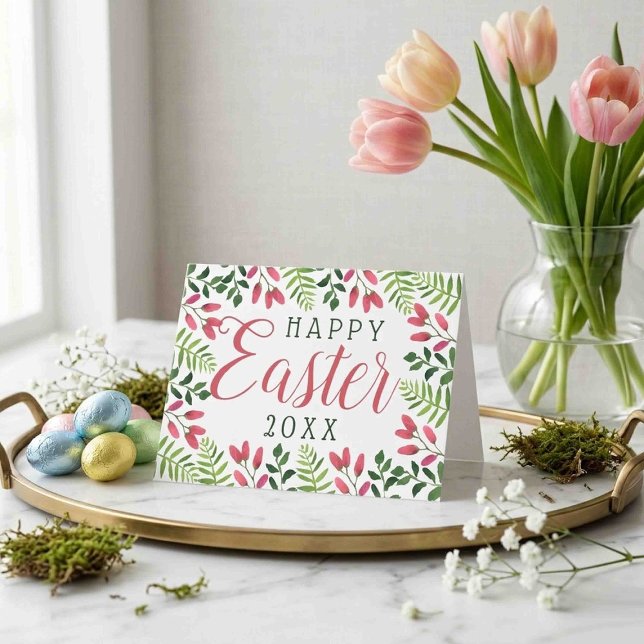 Cartão De Festividades Simples Flores de Primavera Feliz Páscoa (Criador carregado)