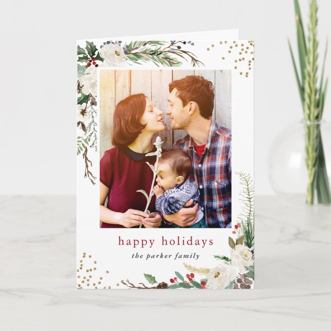 Cartão De Festividades Simples Foto Botânica Invernal Graciosa de Saudaçã (Frente)