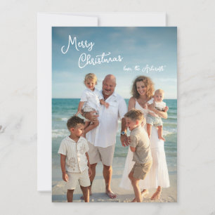 Cartão De Festividades Simples Foto de Família Natal em Script Elegante