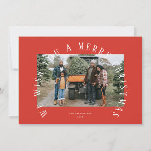 Cartão De Festividades Simples Foto Vermelha Carmesim Curvada Feliz Natal
