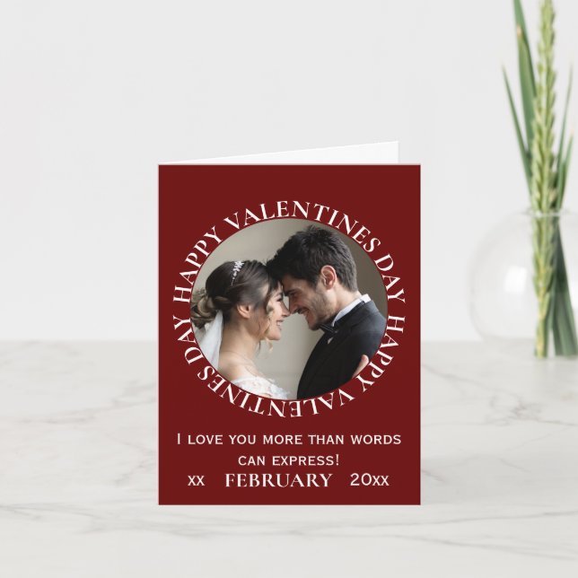Cartão De Festividades Simples Foto Vermelho Escuro Dia dos Namorados Dob (Frente)