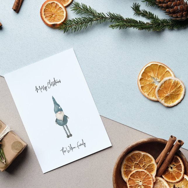 Cartão De Festividades Simples Gnomo Azul Escandinavo Feliz Natal (Criador carregado)