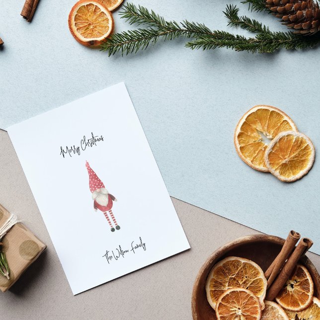 Cartão De Festividades Simples Gnomo Vermelho Escandinavo Feliz Natal (Criador carregado)