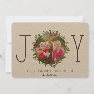 Cartão De Festividades Simples Joy Wreath Kraft Foto de Natal