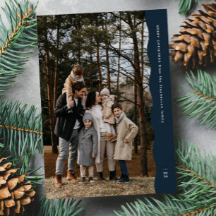 Cartão De Festividades Simples marinho de duas fotos de ponta ondulada Na