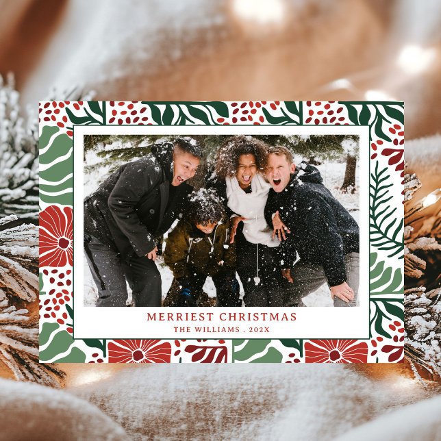 Cartão De Festividades Simples Natal do Padrão Vermelho Verde Moderno (Criador carregado)