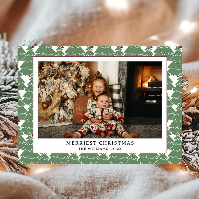 Cartão De Festividades Simples Natal do Padrão Vermelho Verde Moderno (Criador carregado)