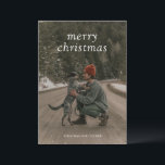 Cartão De Festividades Simples Natal Verde Moderno<br><div class="desc">Um cartão de Natal moderno com "natal alegre" em uma fonte serif simples sobre sua foto favorita. O verso tem sua mensagem personalizada sobre um fundo verde escuro.</div>
