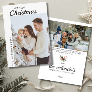 Cartão De Festividades Simples Preto Branco 2 Foto Feliz Natal