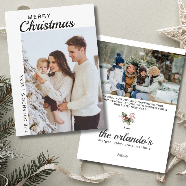 Cartão De Festividades Simples Preto Branco 2 Foto Feliz Natal (Criador carregado)