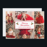Cartão De Festividades Simples Red Photo Collage Natal Moderno<br><div class="desc">Cartão de Natal com fotografia moderno com um esquema simples que inclui uma colagem de seis das suas fotografias familiares favoritas. No meio está a saudação "Feliz Natal" em um roteiro elegante em vermelho sobre um fundo branco. O verso tem sua mensagem personalizada.</div>