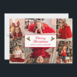 Cartão De Festividades Simples Red Photo Collage Natal Moderno<br><div class="desc">Cartão de Natal com fotografia moderno com um esquema simples que inclui uma colagem de seis das suas fotografias familiares favoritas. No meio está a saudação "Feliz Natal" em um roteiro elegante em vermelho sobre um fundo branco. O verso tem sua mensagem personalizada.</div>