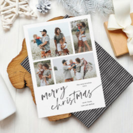 Cartão De Festividades Simples Script de Colagem de Fotografias Feliz Nat