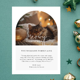 Cartão De Festividades Simples Script Meowy Christmas Arch Photo Cat