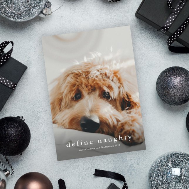 Cartão De Festividades Simples Tipo Engraçado Pet Natal (Funny Naughty Pet Photo Christmas Holiday Cards.)