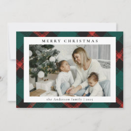 Cartão De Festividades Simples Xadrez Verde de Tartan | Natal da foto