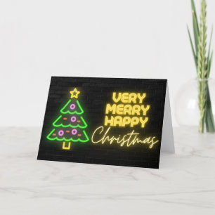 Cartão De Festividades Sinal de Neon de Natal Muito Alegre e Feliz em Tij