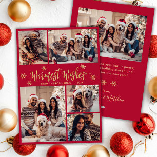 Cartão De Festividades Sinceros Desejos Vermelho Dourado Colagem de Fotos