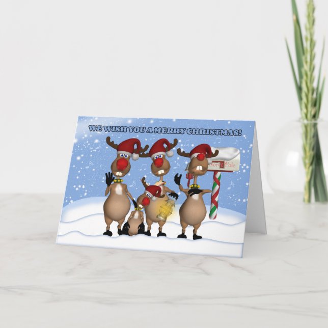 Cartão De Festividades Singing Christmas Reindeer Greeting Card From All (Frente)