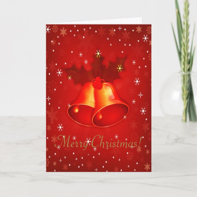 Cartão De Festividades Sininho de Natal Vermelho com Saudações personaliz (Frente)