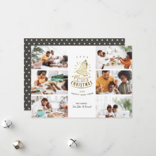 Cartão De Festividades Sino Dourado Feliz Natal 6 Colagem de Fotos 
