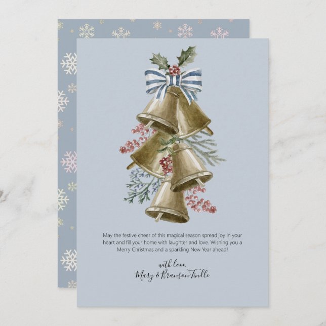 Cartão De Festividades Sinos de Jingle com Aquarela Trocar com Arco e Hol (Frente/Verso)