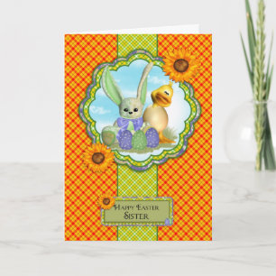 Cartão De Festividades Sister Cute Easter Card With Rabbit And Chick