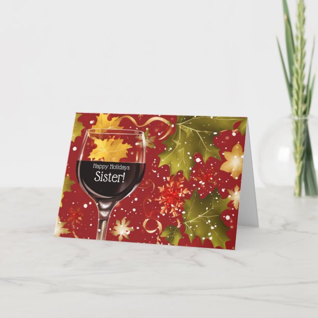 Cartão De Festividades Sister Happy Holidays Funny Wine Themed (Frente)