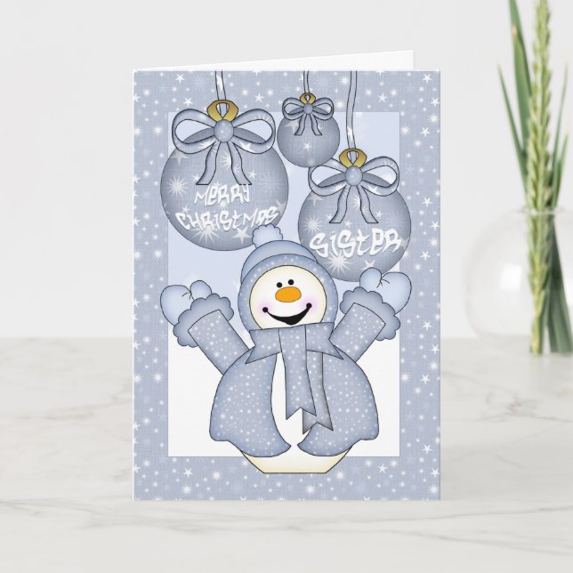 Cartão De Festividades sister, happy snowman christmas card (Frente)