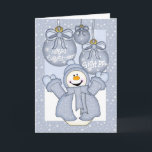 Cartão De Festividades sister, happy snowman christmas card<br><div class="desc">A modern feel card with a jolly snowman all colours in blue co-ordinating with the card and the baubles,  digitally drawn by Tanya Hall</div>