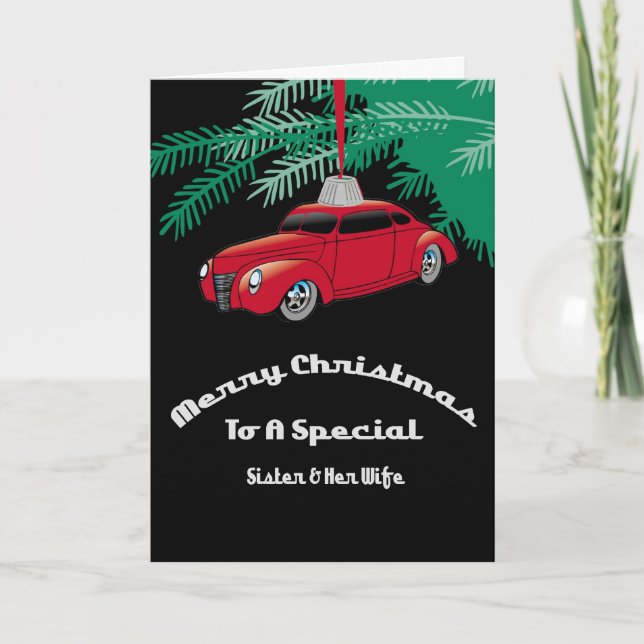 Cartão De Festividades Sister & Wife Red Hotrod Christmas Card (Frente)