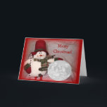Cartão De Festividades Sitting Snowman Card<br><div class="desc">Customize this fun snowman card with a picture of the family, the kids, the pets - you decide! Customize the inner text with your own greeting, your signature, or remove it all together! Just have fun! Happy Holidays! Also a huge thank you to my friend tshirtfun for her awesome help!...</div>