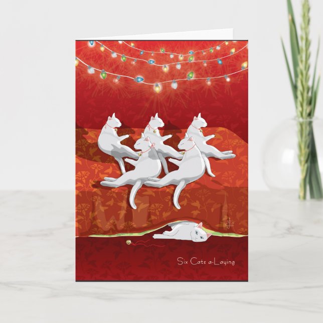 Cartão De Festividades Six Cats a-Laying... Holiday (Frente)
