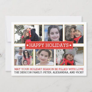 Cartão De Festividades Six photos red and gold modern Christmas holiday