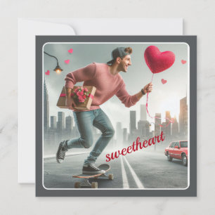 Cartão De Festividades Skateboard com o Namorados Gift Sweetheart