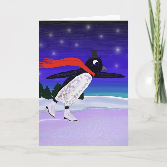 Cartão De Festividades Skating Penguin (Frente)