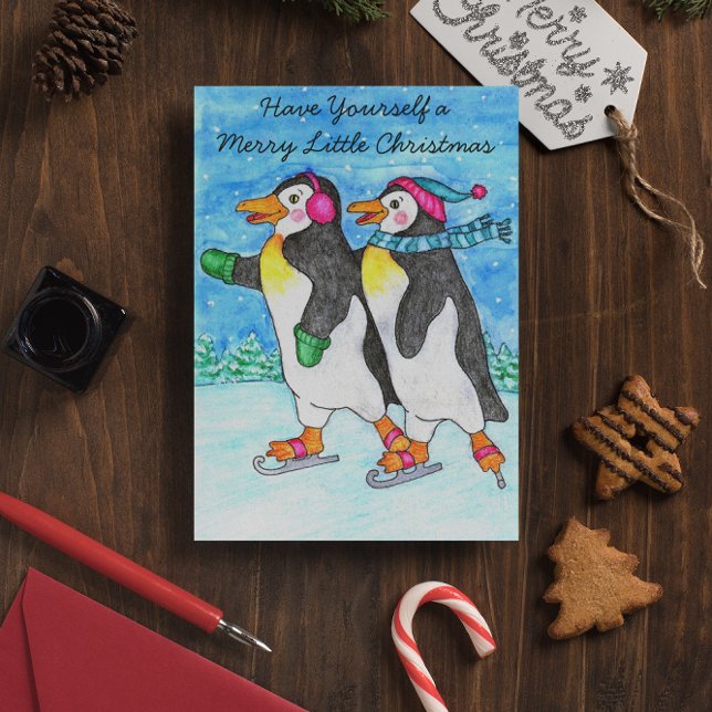 Cartão De Festividades Skating Penguins Christmas Card (Criador carregado)