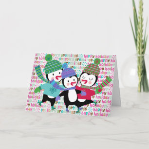 Cartão De Festividades Skating Penguins Holiday Greeting Card