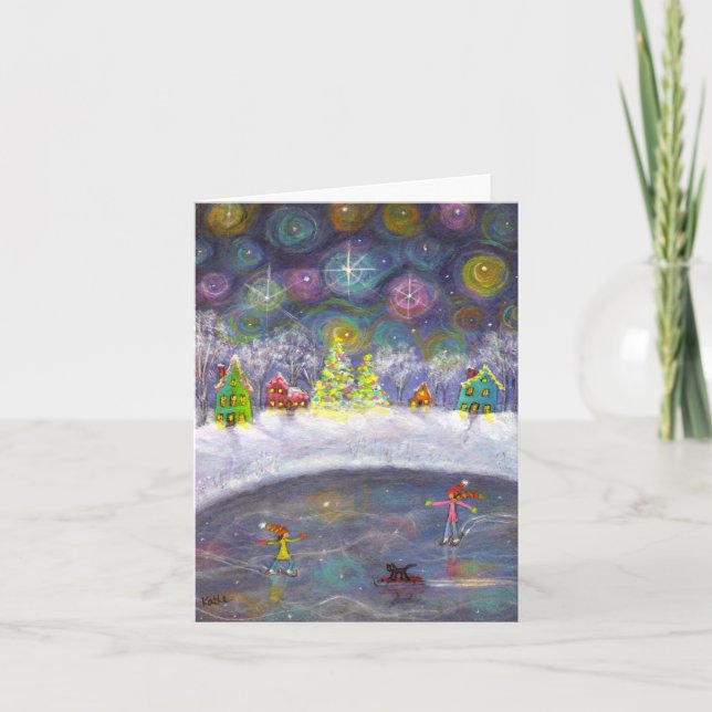 Cartão De Festividades Skating Under the Starry Sky (Frente)