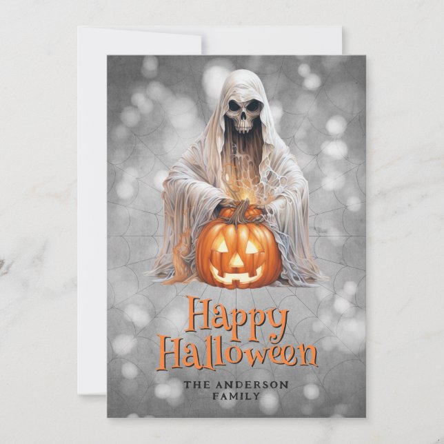 Cartão De Festividades Skeleton Ghost Jack OHappy Halloween (Frente)