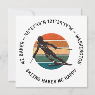 Cartão De Festividades Ski Mt. Baker, Washington - Lady Skier, Texto Pret