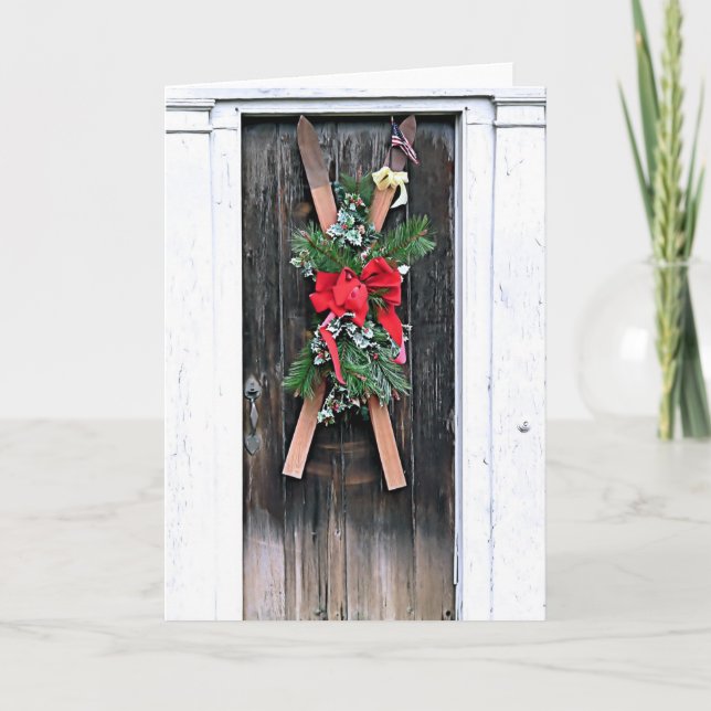 Cartão De Festividades Skis decorado no Feriado (Frente)