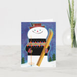Cartão De Festividades Skis para Snowman<br><div class="desc">Artista: Jack Weaver | Snowman guarda esquis</div>