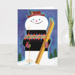 Cartão De Festividades Skis para Snowman<br><div class="desc">Artista: Jack Weaver | Snowman guarda esquis</div>