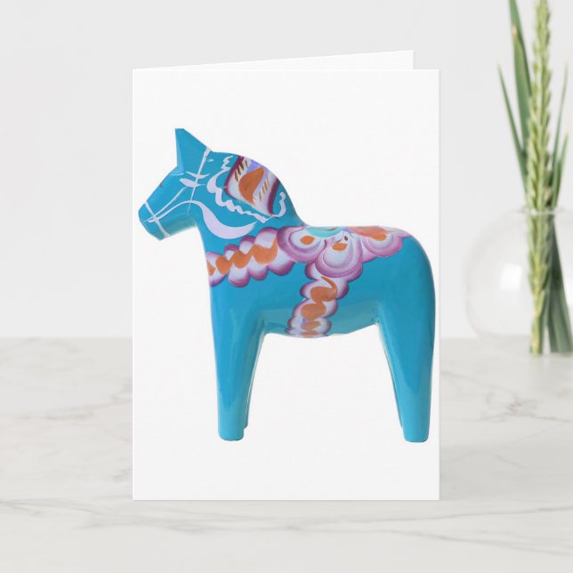 Cartão De Festividades Sky Blue Dala Horse (Frente)