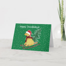 Cartão De Festividades Sled de Natal Personalizado de Goldendoodle