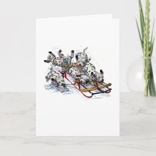 Cartão De Festividades Sledding Dalmatian Pups (Frente)