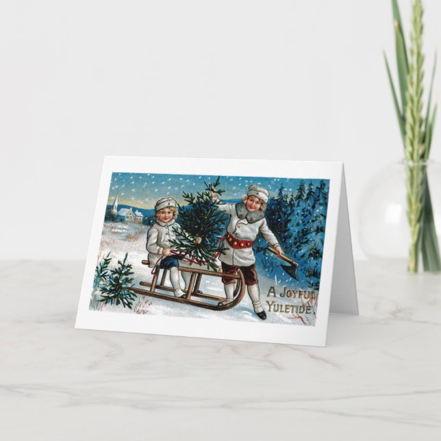 Cartão De Festividades Sledding das crianças (Frente)