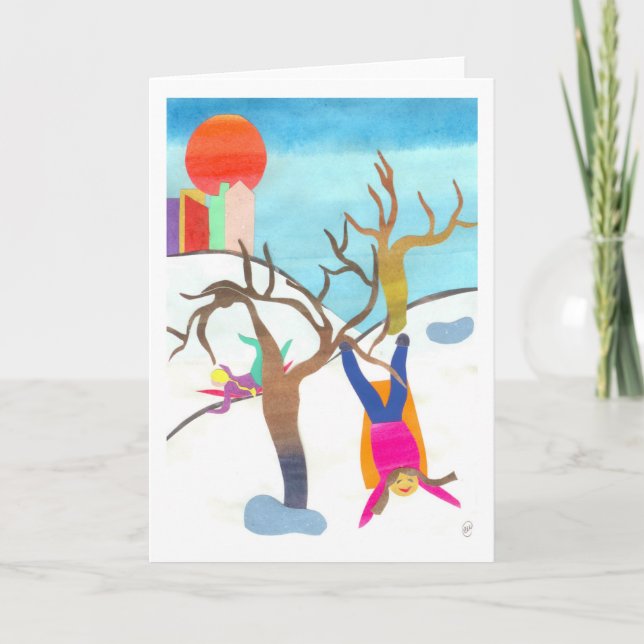 Cartão De Festividades Sledding in Central Park (Frente)