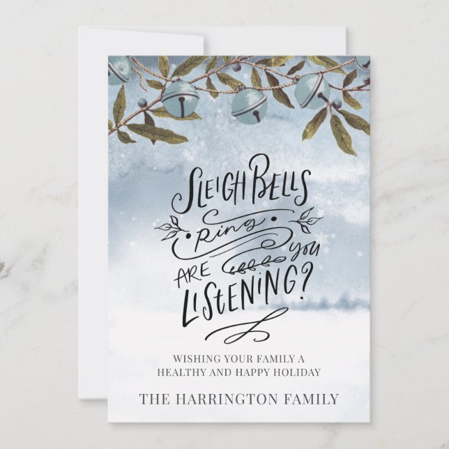 Cartão De Festividades Sleigh Bels Anel Feliz Neve de Natal (Frente)